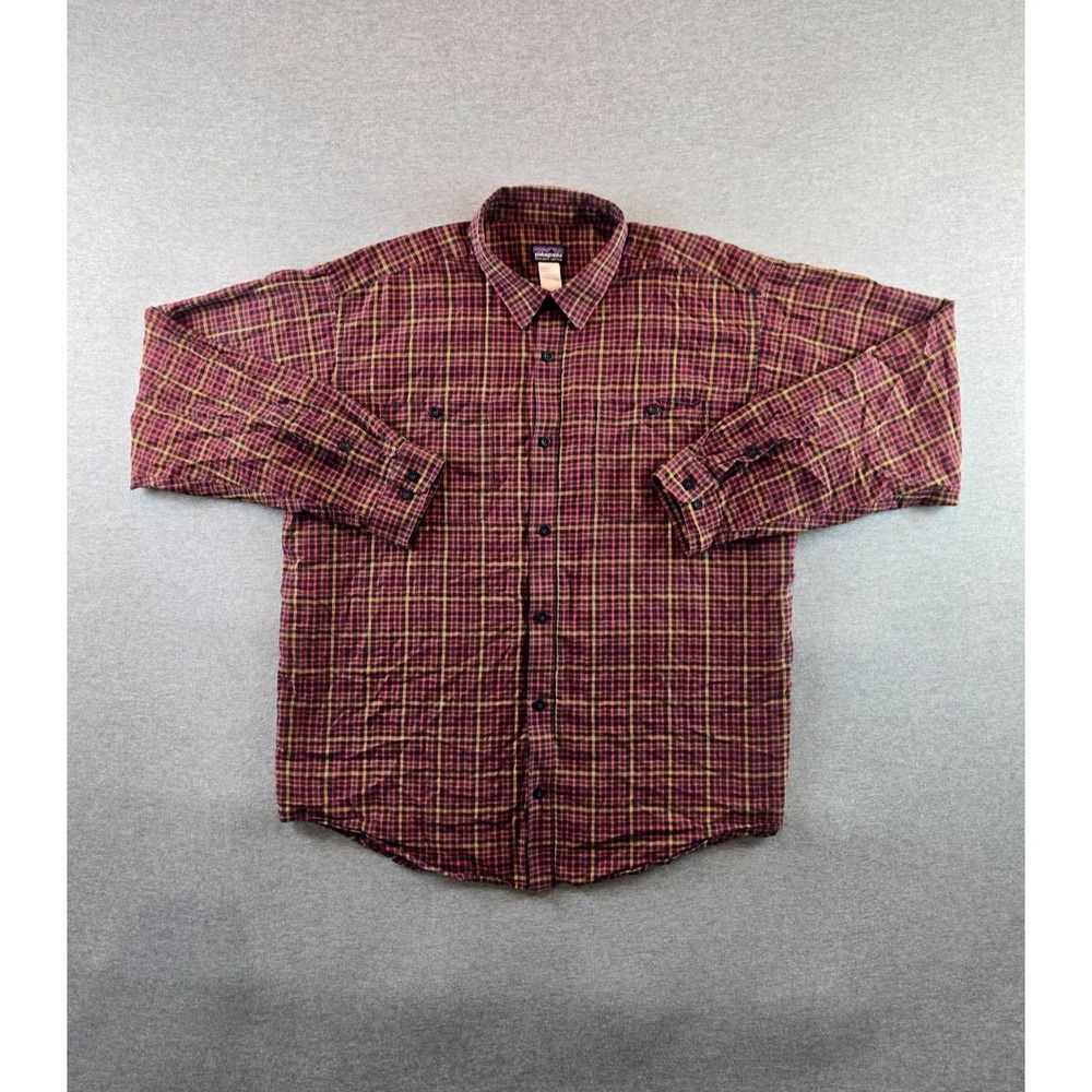Patagonia Flannel Shirt Mens Size XL‎ Red Organic Cotton Long Sleeve Button Up